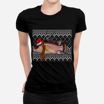 Xmas Fish Santa Hat Hogfish Ugly Christmas Sweatshirt Women T-shirt | Crazezy