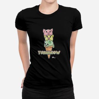 Yummeow Cat Ice Cream Cone Funny Kawaii Kitten Women T-shirt | Crazezy