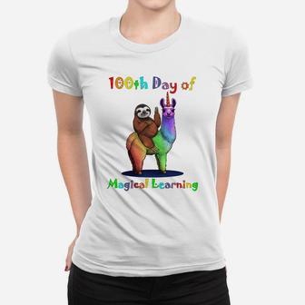 100Th Day Of School Sloth And Llama Unicorn Kid And Teacher Women T-shirt | Crazezy UK