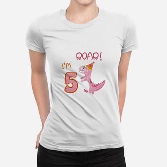 5Th Birthday Girl 5 Years Old Dinosaur Party Bday Women T-shirt | Crazezy CA