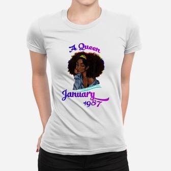 A Queen Was Born In January 1987 34Th Birthday Gift Funny Women T-shirt | Crazezy