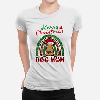 Airedale Terrier Santa Dog Mom Boho Rainbow Funny Christmas Women T-shirt | Crazezy
