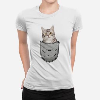 American Shorthair Cat Chest Pocket Pocket Cat Owner Women T-shirt | Crazezy UK