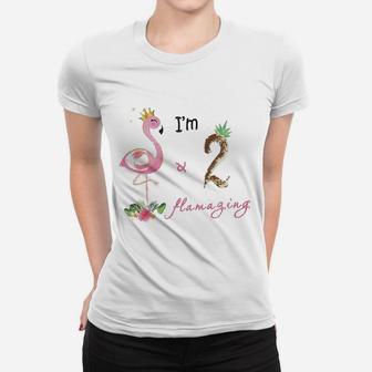 Amztm 2Nd Birthday Girl Flamingo Party 2 Years Old Bday Women T-shirt | Crazezy CA