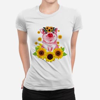 Animal Farmer Farm Gift Idea Women Girls Flower Crown Pig Women T-shirt | Crazezy DE