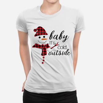 Baby It's Cold Outside Cute Christmas Snowman Buffalo Plaid Women T-shirt | Crazezy DE