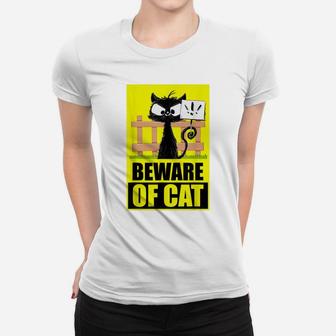 "Beware Of Cat" | Funny Saying | Angry Cat | Funny Black Cat Women T-shirt | Crazezy UK