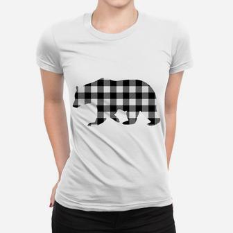 Black And White Buffalo Plaid Bear Christmas Pajama Women T-shirt | Crazezy CA