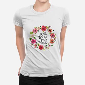 Bless Your Heart Watercolor Floral Flowers Southern Women T-shirt | Crazezy