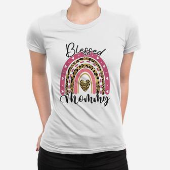 Blessed Mommy Funny Leopard Boho Rainbow Mommy Life Women T-shirt | Crazezy