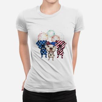 Blue White And Red Pitbull American Flag Shirt Women T-shirt - Thegiftio