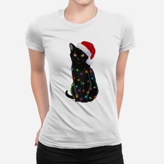Bombay Cat Christmas Lights Xmas Cat Lover Santa Hat Women T-shirt | Crazezy AU