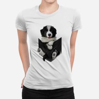 Border Collie In Pocket Long Sleeves Dogs Tee Shirt Gifts Women T-shirt | Crazezy