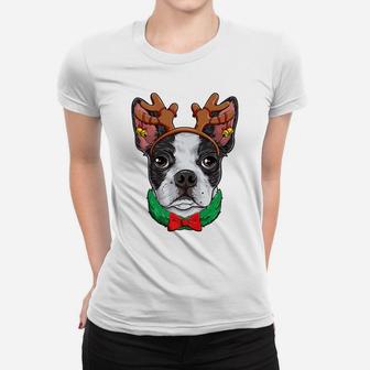 Boston Terrier Christmas Reindeer Antlers Xmas Girls Dog Women T-shirt | Crazezy DE