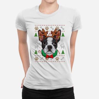 Boston Terrier Ugly Christmas Reindeer Antlers Xmas Girls Women T-shirt | Crazezy AU