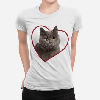 British Shorthair Cat Heart Love Portrait Women T-shirt | Crazezy