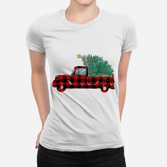 Buffalo Plaid Christmas Tree Red Truck Women T-shirt | Crazezy CA