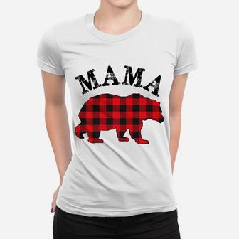 Buffalo Red Plaid Mama Bear Matching Couple Christmas Pajama Women T-shirt | Crazezy