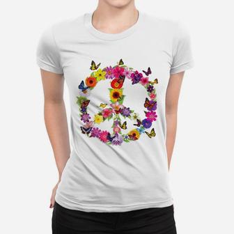 Butterfly Peace Sign Floral Flower Garden Nature Women T-shirt | Crazezy AU