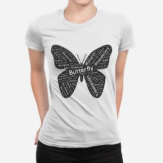 Butterfly Species Art Words Slim Women T-shirt - Thegiftio UK