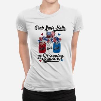 Canning 4Th Of July Flag America T-Shirt Balls Flower Jar Women T-shirt | Crazezy