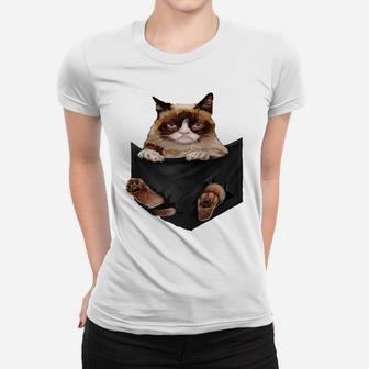 Cat Lovers Gifts Grumpy In Pocket Funny Kitten Face Raglan Baseball Tee Women T-shirt | Crazezy UK