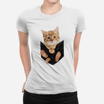 Cat Shirt, Cat Tshirt, Orange Cat In Pocket Shirt, Kitten Women T-shirt | Crazezy AU