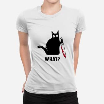 Cat What Funny Black Cat Women T-shirt | Crazezy