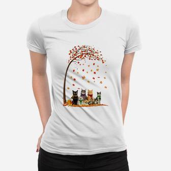 Cats Fall Autumn Leaf Tree Funny Cat Lovers Gifts Women T-shirt | Crazezy AU