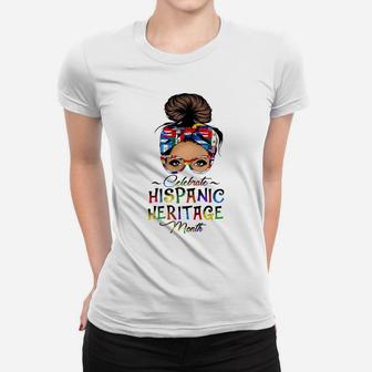 Celebrate Hispanic Heritage Month Bun Hair Woman In Glasses Sweatshirt Women T-shirt | Crazezy AU