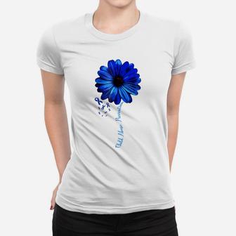 Child Abuse Awareness Beautiful Flower Blue Ribbon Women T-shirt | Crazezy