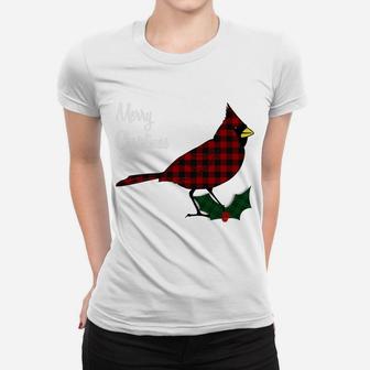 Christmas Buffalo Plaid Cardinal Matching Family Pajamas Women T-shirt | Crazezy