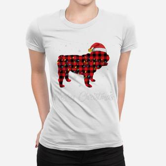 Christmas English Bulldog Red Plaid Dog Lover Pajama Gift Women T-shirt | Crazezy