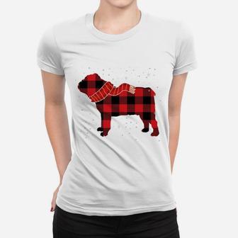 Christmas English Bulldog Red Plaid Dog Lover Pajamas Gift Women T-shirt | Crazezy