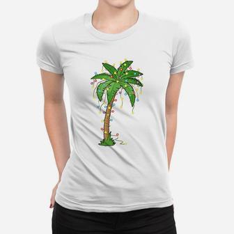 Christmas Lights Palm Tree Beach Funny Tropical Xmas Gift Women T-shirt | Crazezy CA