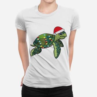 Christmas Sea Turtle With Santa Hat Holiday Cute Gift Pajama Women T-shirt | Crazezy