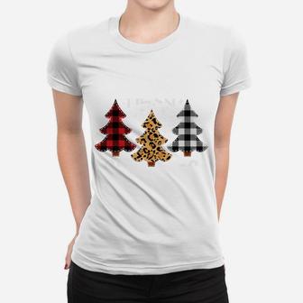 Christmas Tee Leopard & Red White Buffalo Plaid Xmas Tree Sweatshirt Women T-shirt | Crazezy AU