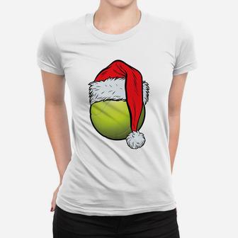 Christmas Tennis Ball Santa Hat Funny Sport Xmas Boys Kids Women T-shirt | Crazezy