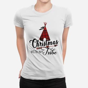 Christmas With My Tribe Buffalo Plaid Funny Pajamas Xmas Sweatshirt Women T-shirt | Crazezy UK