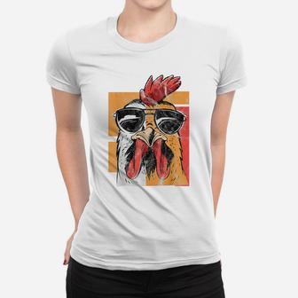 Cool Rooster Wearing Sunglasses Retro Vintage Chicken Tee Women T-shirt | Crazezy