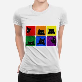 Cute Black Cat Lgbt Rainbow Gay Pride Cat Lovers Women T-shirt | Crazezy
