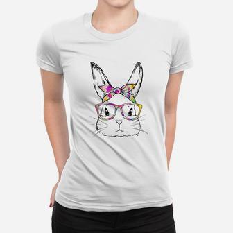 Cute Bunny Face Tie Dye Glasses Easter Day Women T-shirt | Crazezy CA