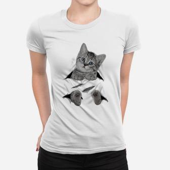 Cute Cat Peeking Out Hanging Funny Gift For Kitty Lovers Women T-shirt | Crazezy UK