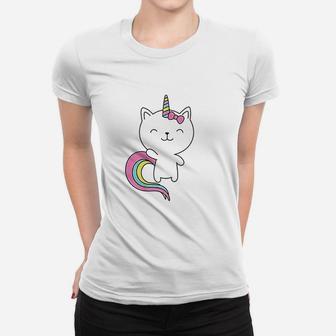 Cute Cat Unicorn Horn Rainbow Pastel Colors Women T-shirt | Crazezy