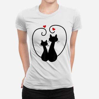 Cute Cats In Love With Red Hearts For Cat Lovers Gift Women T-shirt | Crazezy DE