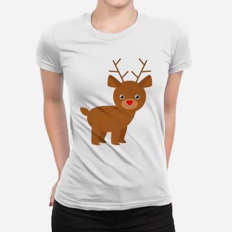 Cute Christmas Red Nose Rudolph Reindeer Xmas Party Holiday Women T-shirt | Crazezy
