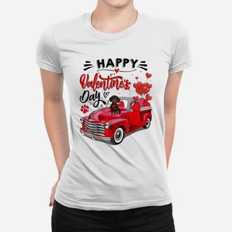 Cute Dachshund Dog Red Truck Happy Valentine's Day Valentine Women T-shirt | Crazezy AU