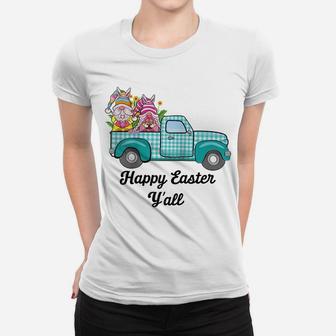 Cute Gnomes With Bunny Ears Egg Hunting Truck Easter Gnome Raglan Baseball Tee Women T-shirt | Crazezy