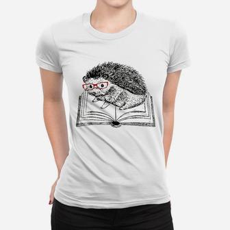 Cute Hedgehog Book Nerd Women T-shirt | Crazezy