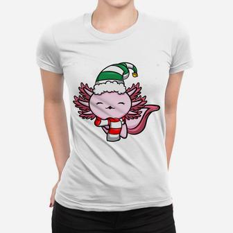 Cute Kawaii Axolotl Elf Christmas Santa Hat Women T-shirt | Crazezy